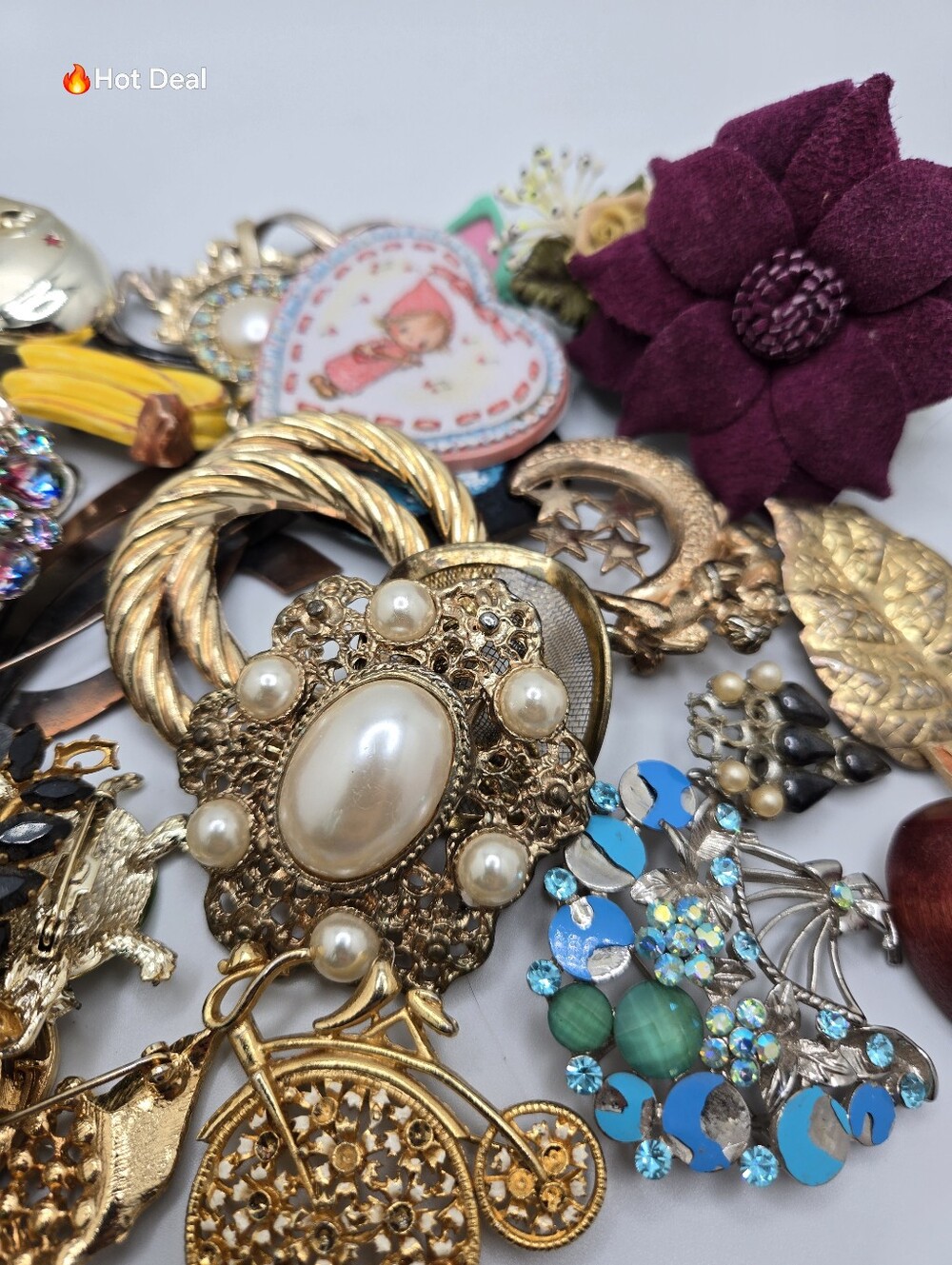 1 lb Craft Vintage Brooch Lot Rhinestone Craft Repair Repurpose Jewelry